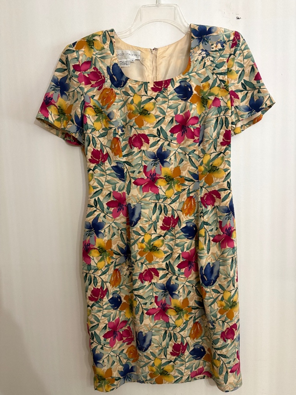 Vintage MAGGY LONDON 100% Silk Short-sleeved Floral print Dress - Size 8